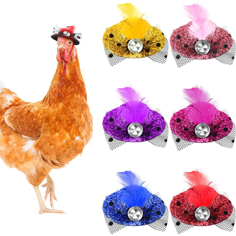 Chicken Hats For Hens Tiny Pets Funny Halloween Accessories Feather Top Hat With Adjustable Elastic Chin Strap-Paw Print Pad