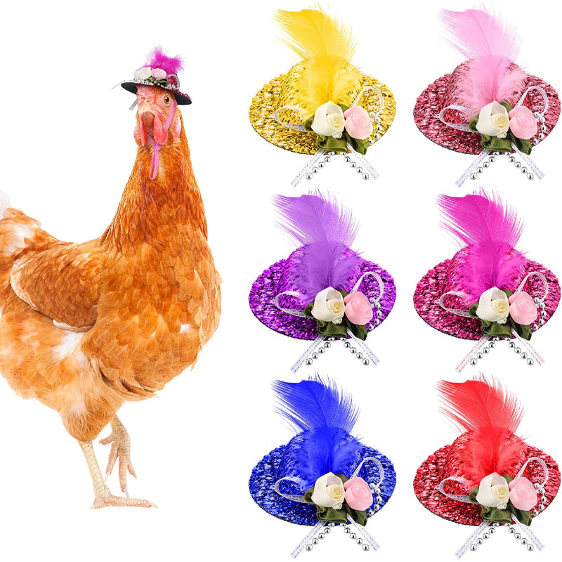 Chicken Hats For Hens Tiny Pets Funny Halloween Accessories Feather Top Hat With Adjustable Elastic Chin Strap-Paw Print Pad