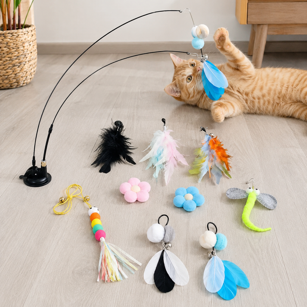 10 Pieces Interactive Cat Wand And Chasing Stick Toys For Indoor Cats And Kittens