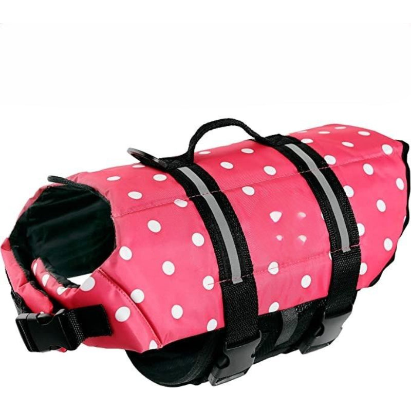 Dog Life Jacket, Neoprene Dog Life Vest For Swimming And Boating - Red-Paw Print Pad
