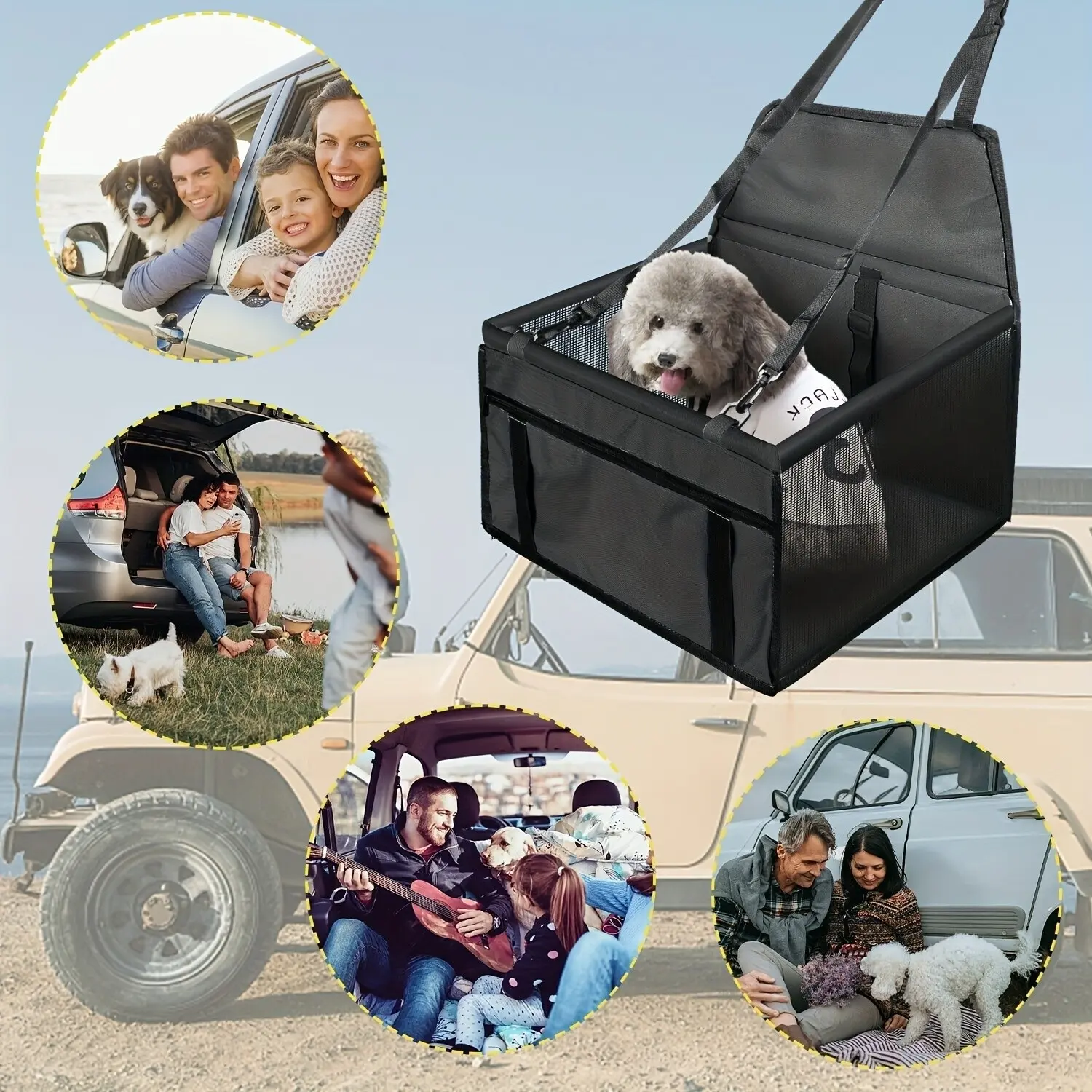 Bottom and front with thickened PE partitions Pet reinforced car booster seat for dogs and cats Portable breathable bag with safety belt Puppy carrier Dog carrier safe and stable for travel Attention with clip-on belt with PVC tube (pink, gray, black)
