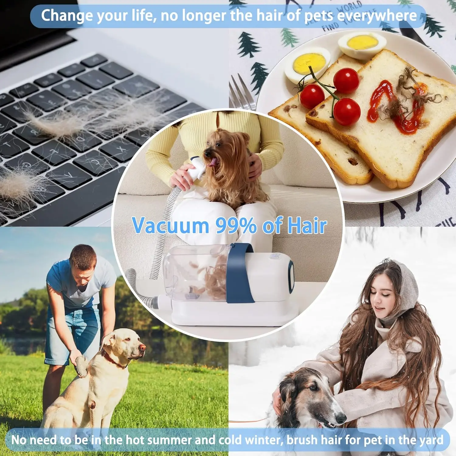 Multi-Suction Pet Grooming Kit, 2.3L, with Pet Grooming Tools for Shedding Pet Hair, New Upgrade