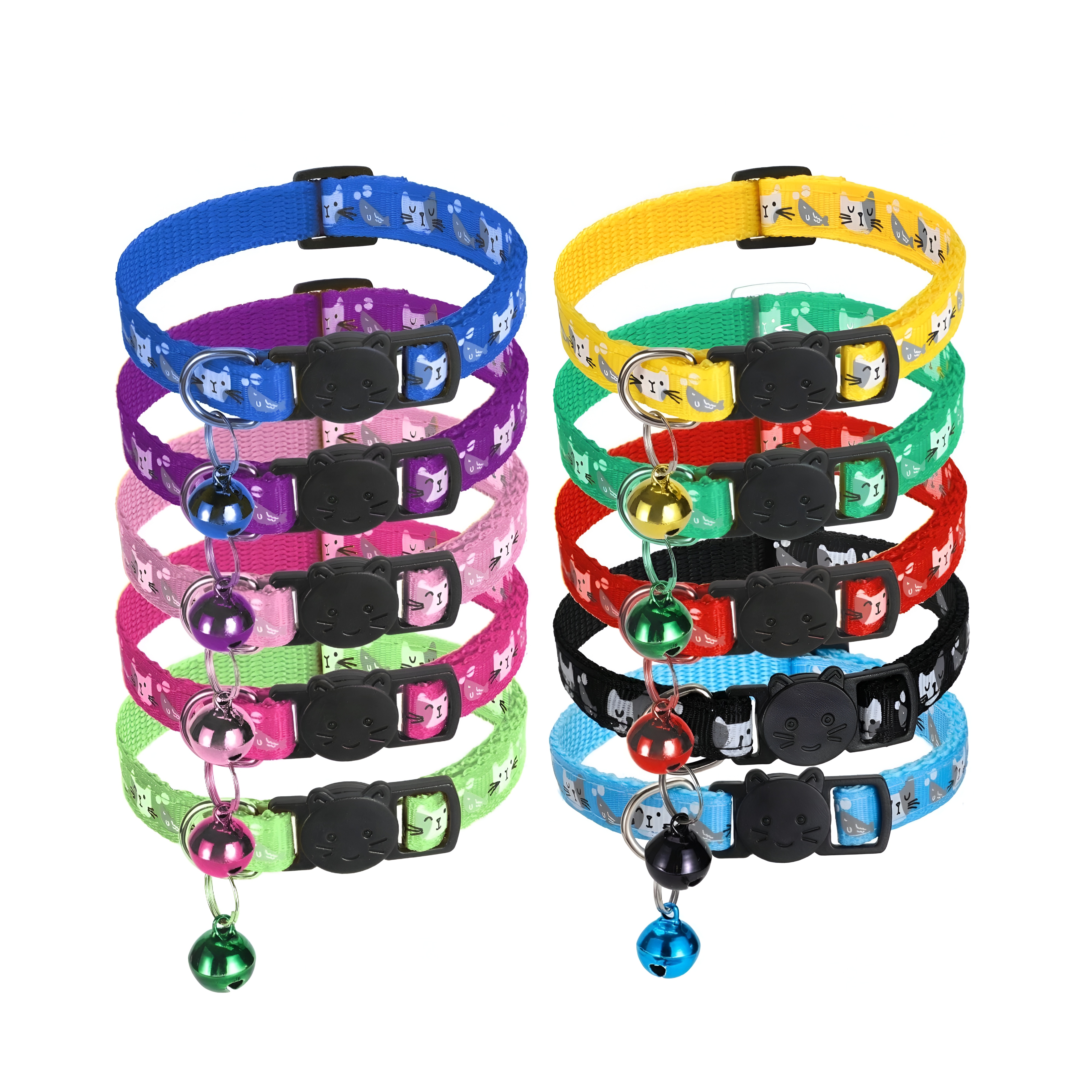 Pack Of 10 Adjustable Pet Collar Set With Bell