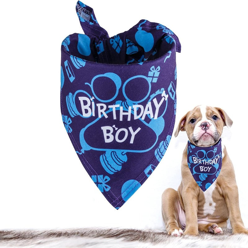 Dog Birthday Bandana, Dog Birthday Boy Hat Scarfs Flag Balloon With Cute-Doggie Birthday Party Supplies Decorations (11-Piece Set)-Paw Print Pad