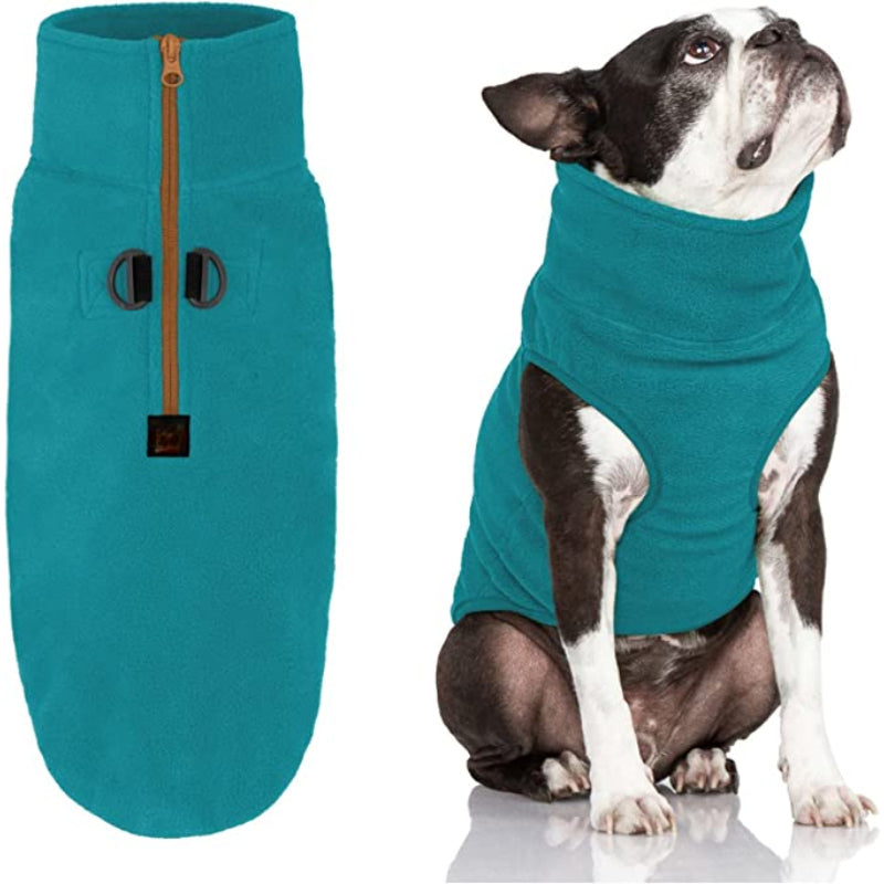 Half Zip Up Fleece Vest Dog Sweater-Paw Print Pad