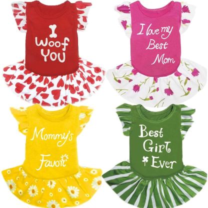 4 Pieces Dog Dress Dog Clothes For Small Dogs Girl Dog Clothes Flower Dog Dresses For Small Dogs-Paw Print Pad