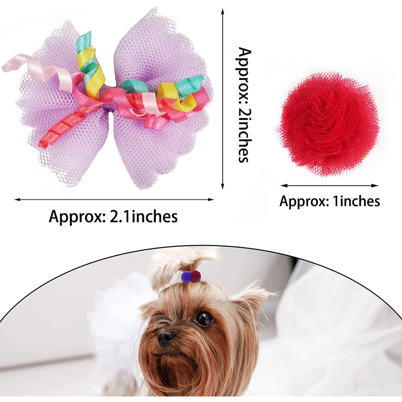 Puppy Bows with Rubber Band Pet Grooming Bows Colored Polka Dot Dog Hair Accessories for Small Dog - 50 Pairs-Paw Print Pad