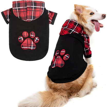 Plaid Dog Hoodie Pet Clothes Sweaters With Hat-Paw Print Pad