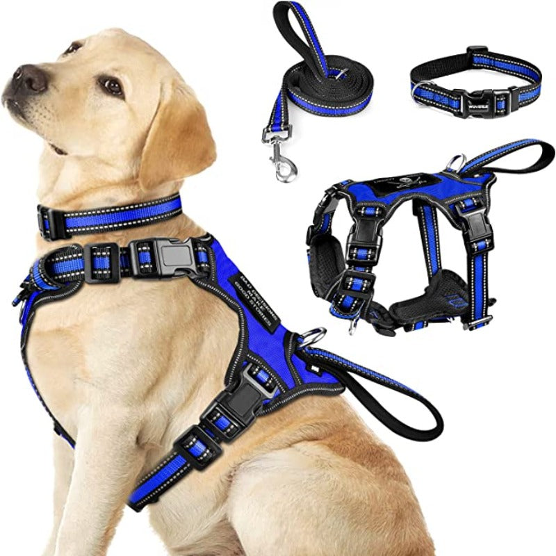 Pet Harness Collar And Leash Set, All-In-One Reflective Dog Harness No Pull With Adjustable Buckles For Puppies-Paw Print Pad