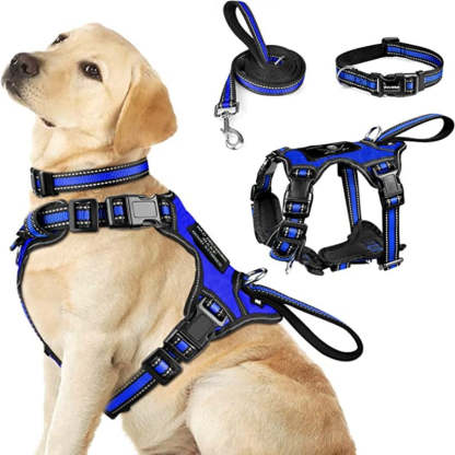 Pet Harness Collar And Leash Set, All-In-One Reflective Dog Harness No Pull With Adjustable Buckles For Puppies-Paw Print Pad