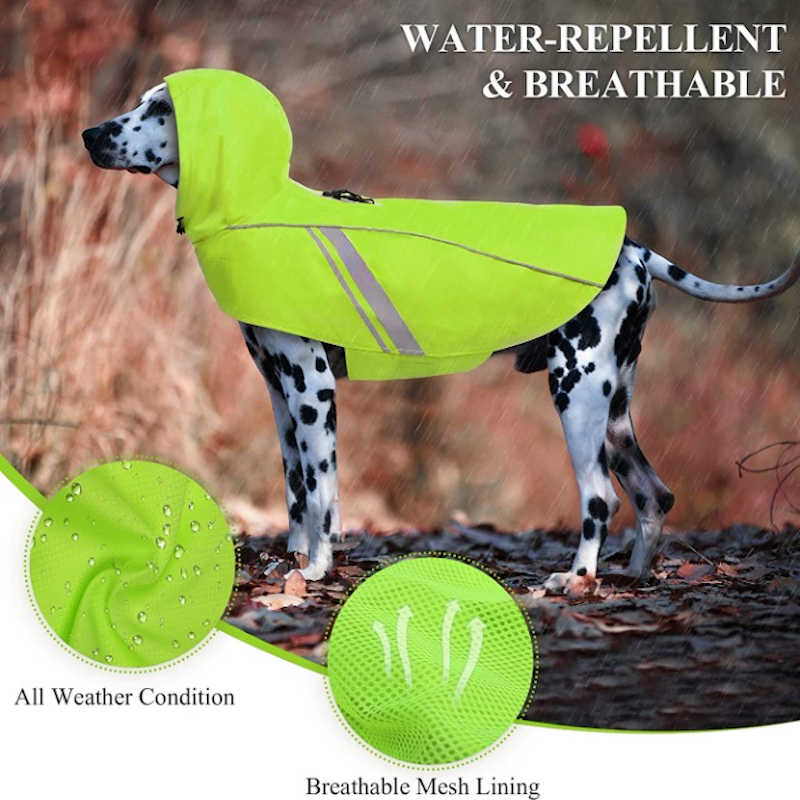 Raincoat For Dogs, Easy On & Off Pet Rain Clothes With Storage Bag-Paw Print Pad