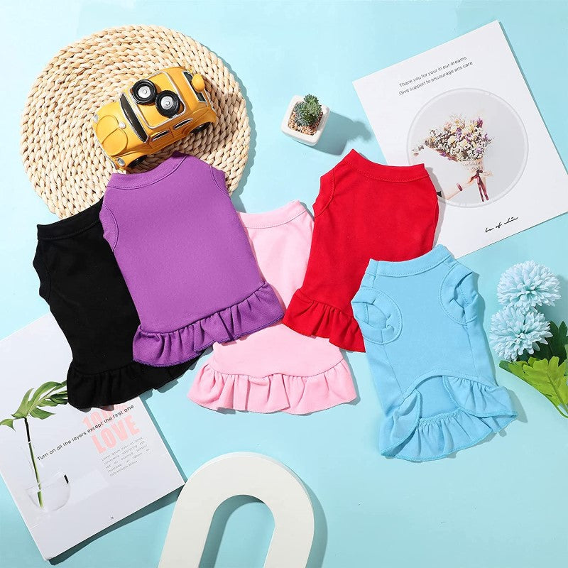 6 Pieces Dog Dresses Dog Shirt Skirt Dog Sleeveless Dress Breathable Pet Shirts with Ruffles Dog Sundress Dog Outfits for Dogs and Cats-Paw Print Pad