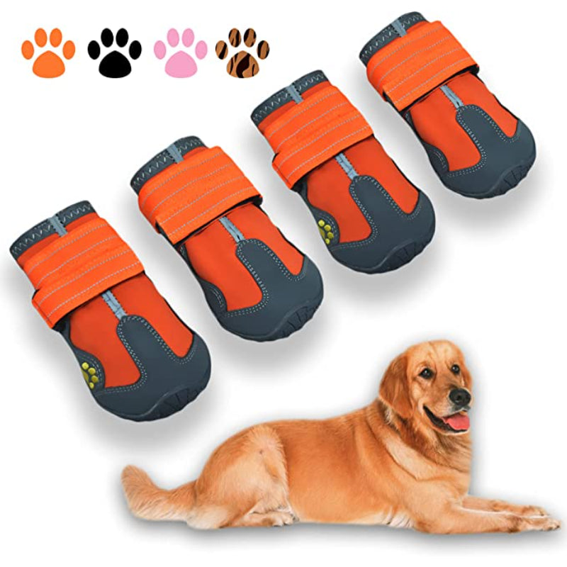 Waterproof Dog Shoes, Dog Booties With Reflective Strips-Paw Print Pad