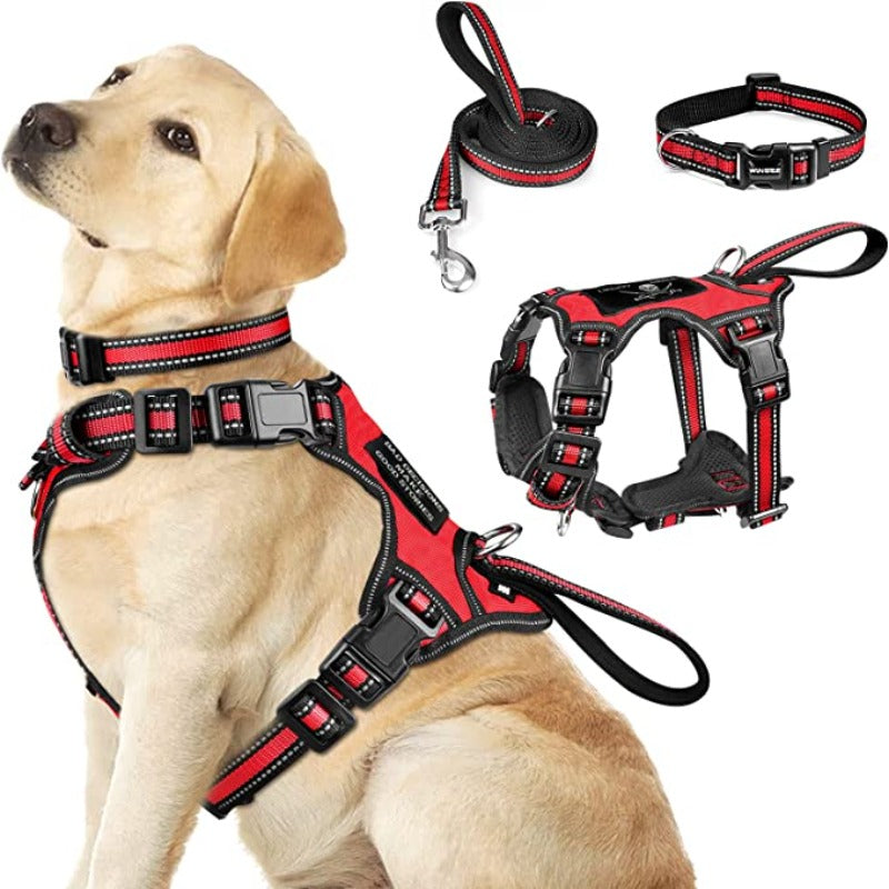 Pet Harness Collar And Leash Set, All-In-One Reflective Dog Harness No Pull With Adjustable Buckles For Puppies-Paw Print Pad