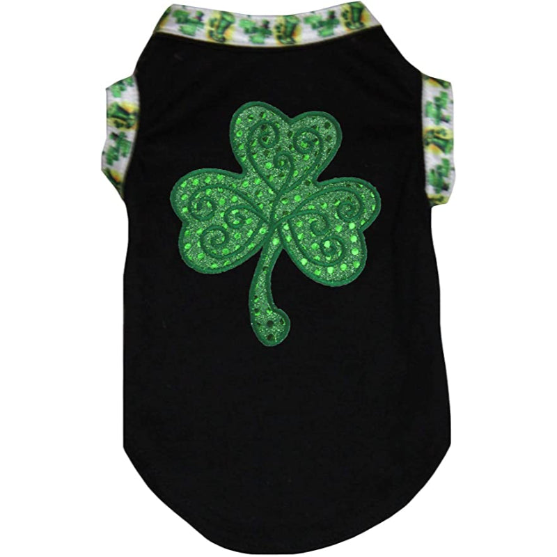 Green Sequins Clover Puppy Dog Shirt-Paw Print Pad