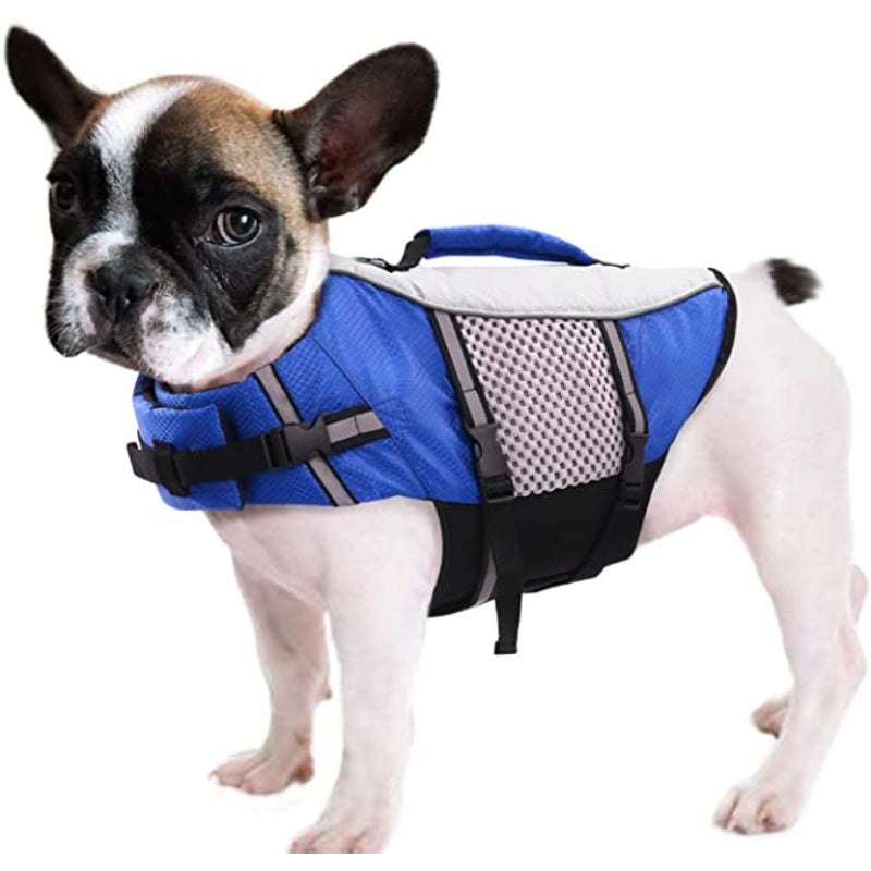 Dog Life Jacket Swimming Vest Lightweight High Reflective Pet Lifesaver With Lift Handle, Leash Ring Blue, XS-Paw Print Pad