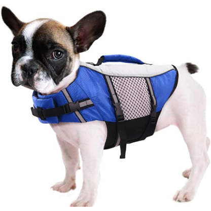 Dog Life Jacket Swimming Vest Lightweight High Reflective Pet Lifesaver With Lift Handle, Leash Ring Blue, XS-Paw Print Pad