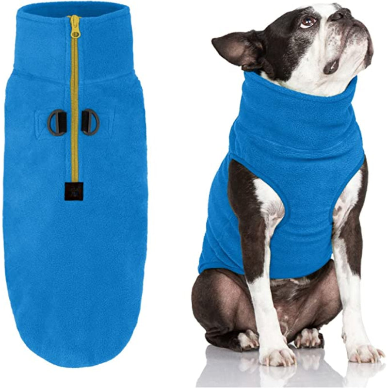 Half Zip Up Fleece Vest Dog Sweater-Paw Print Pad