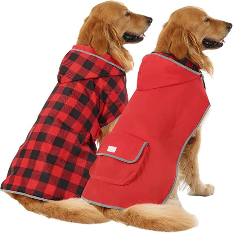 Reversible Dog Raincoat Hooded Slicker Poncho Rain Coat Jacket For Small Medium Large Dogs Ducks Yellow-Paw Print Pad