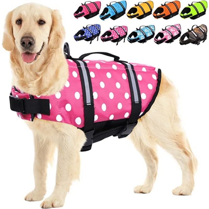 Dog Life Jacket, Safety Pet Flotation Life Vest With Reflective Stripes-Paw Print Pad