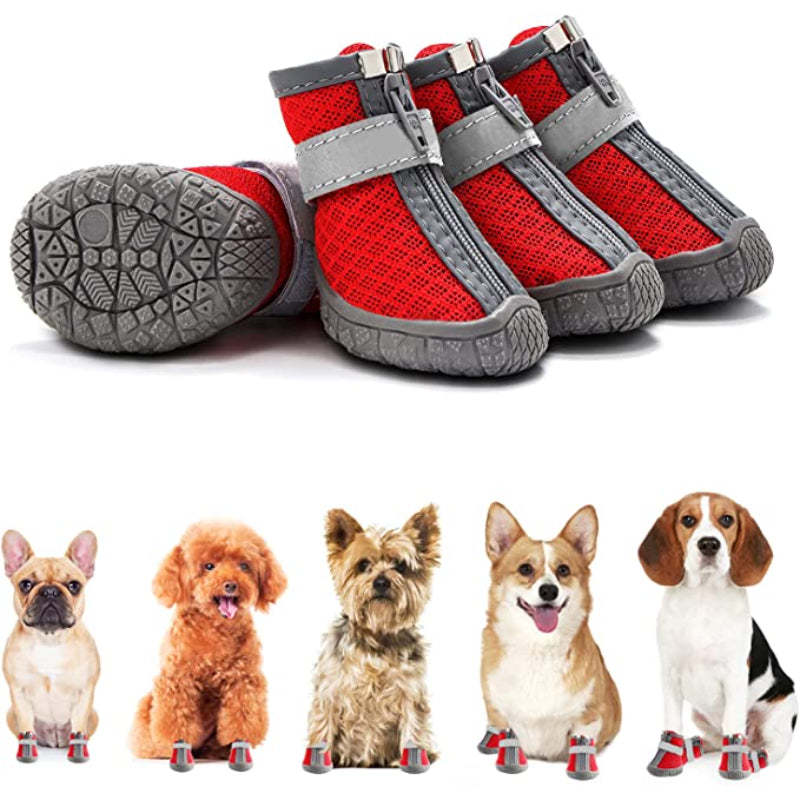 Dog Breathable Shoes For Paw Protector With Reflective Strips Rugged-Paw Print Pad