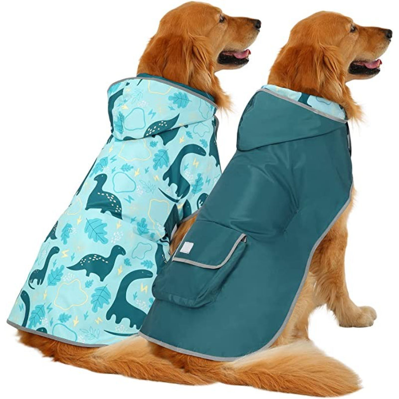 Reversible Dog Raincoat Hooded Slicker Poncho Rain Coat Jacket For Small Medium Large Dogs Ducks Yellow-Paw Print Pad