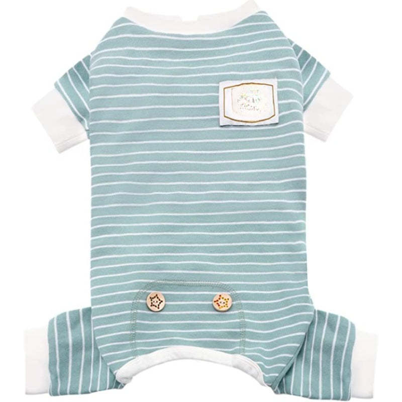 Dog Pajamas Stretchable Dog Jumpsuit 4 Legs Strip PJS Pet Puppy Pajamas Lightweight-Paw Print Pad