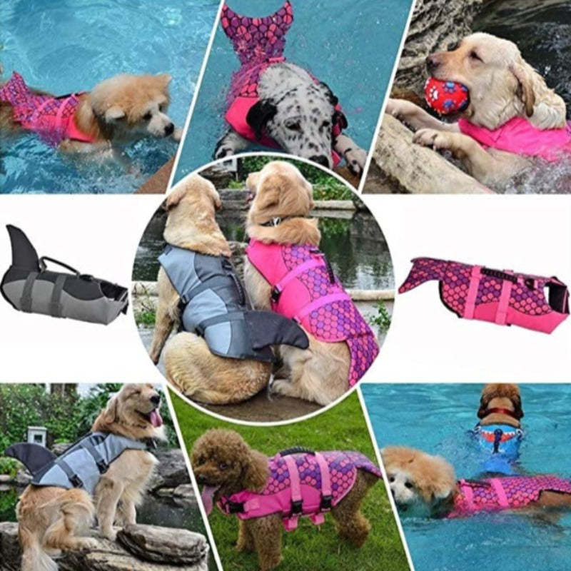 Dog Life Jacket Ripstop Shark Dog Safety Vest Adjustable Vest-Paw Print Pad