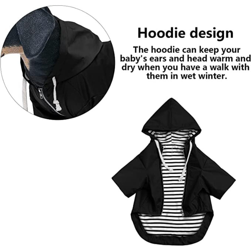 Dog Raincoat Waterproof Puppy Rain Jacket With Hood Reflective Strap-Paw Print Pad