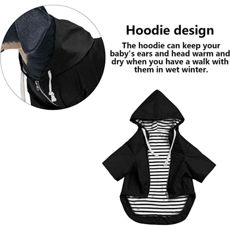 Dog Raincoat Waterproof Puppy Rain Jacket With Hood Reflective Strap-Paw Print Pad