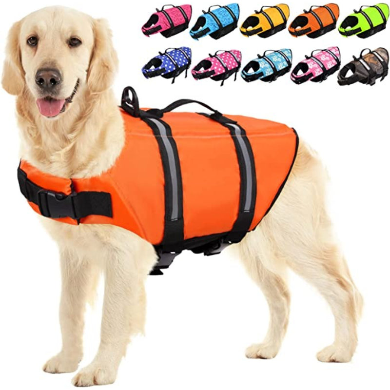 Dog Life Jacket, Safety Pet Flotation Life Vest With Reflective Stripes-Paw Print Pad