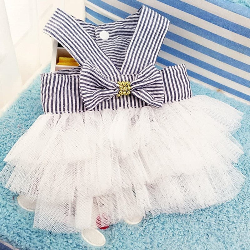 Pet Dog Clothes, Striped Mesh Puppy Dog Princess Dresses-Paw Print Pad