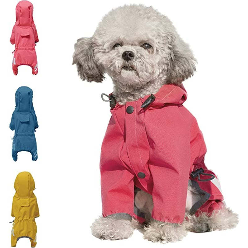 Waterproof Puppy Dog Raincoats With Hood With Leash Hole-Paw Print Pad