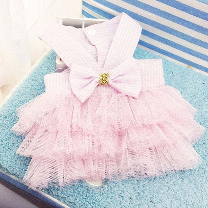 Pet Dog Clothes, Striped Mesh Puppy Dog Princess Dresses