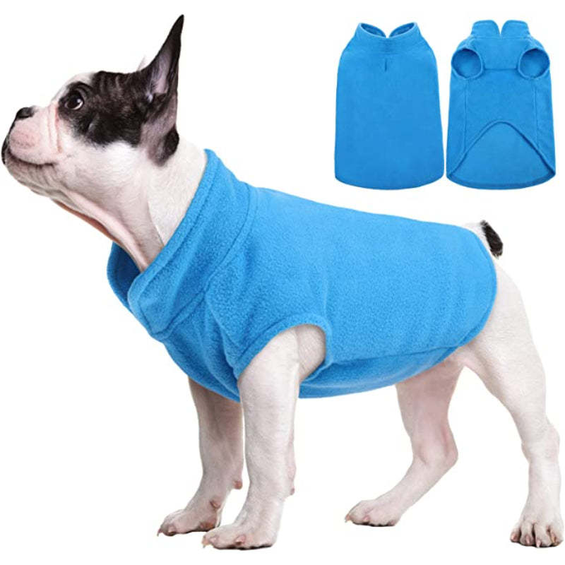 Dog Fleece Vest, Warm Sweatshirt Puppy Stretchy Sweater Pullover Dog Turtleneck Coat Dog Winter Jacket With Leash Hole-Paw Print Pad
