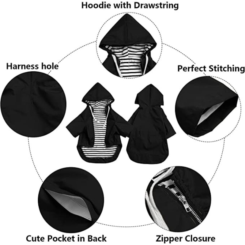 Dog Raincoat Waterproof Puppy Rain Jacket With Hood Reflective Strap-Paw Print Pad