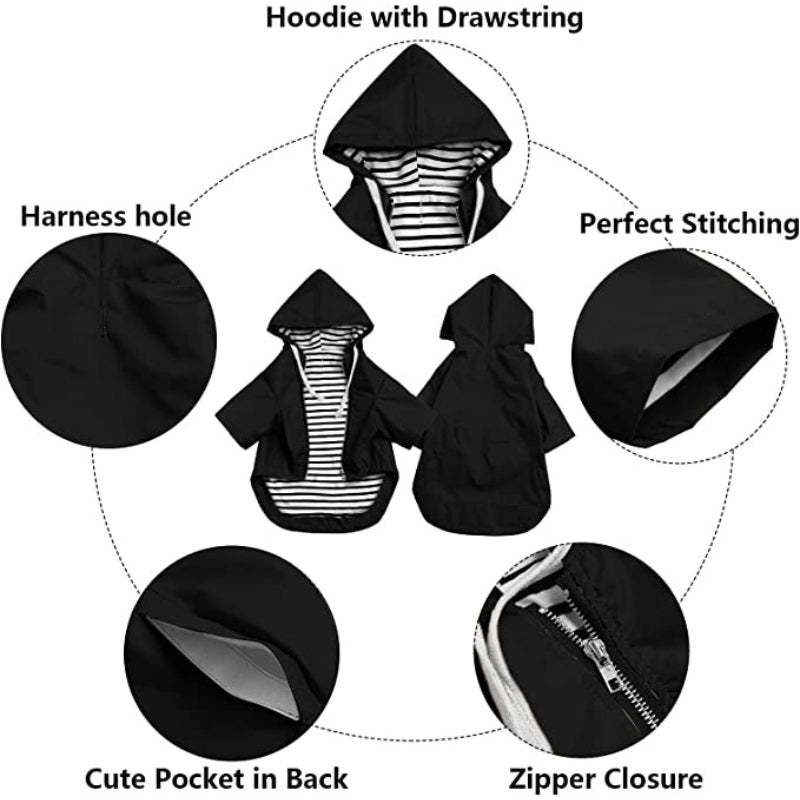 Dog Raincoat Waterproof Puppy Rain Jacket With Hood Reflective Strap-Paw Print Pad