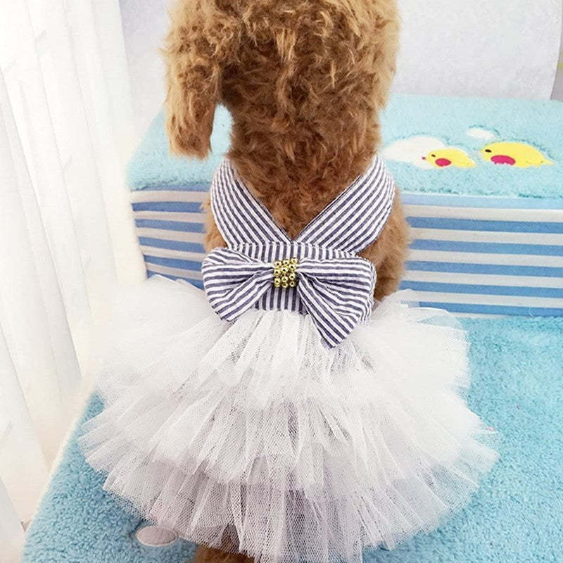 Pet Dog Clothes, Striped Mesh Puppy Dog Princess Dresses