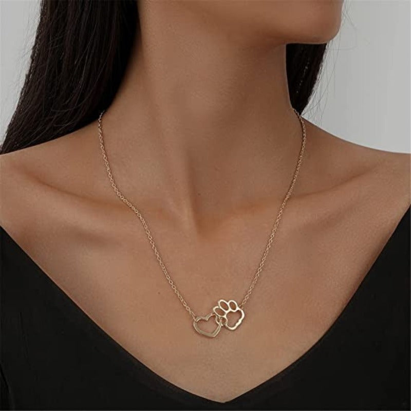Classy Necklace Gold And Silver Plated-Paw Print Pad