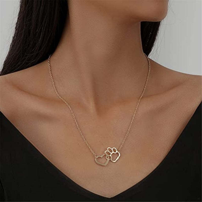 Classy Necklace Gold And Silver Plated-Paw Print Pad
