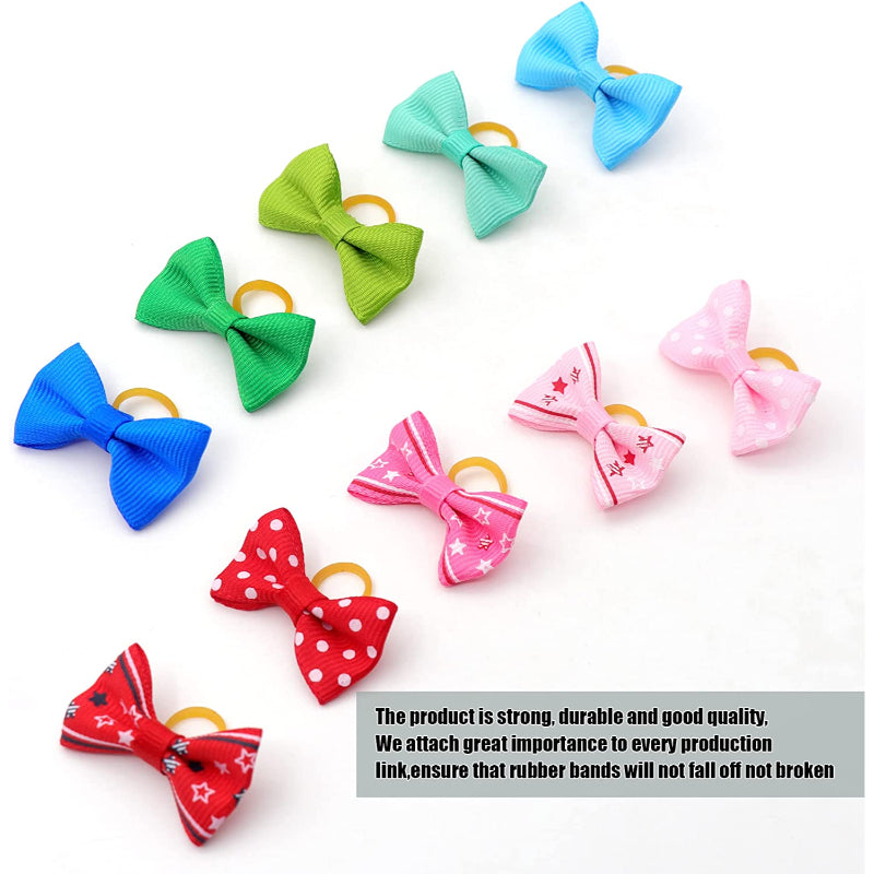 Puppy Dog Small Bowknot Hair Bows with Rubber Bands Handmade Hair Accessories Bow Pet Grooming Products (60 Pcs, Cute Patterns) (Rubber Bands Style 1)-Paw Print Pad