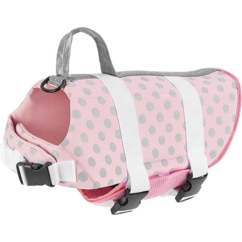 Dog Life Jacket, Neoprene Dog Life Vest For Swimming And Boating - Red-Paw Print Pad