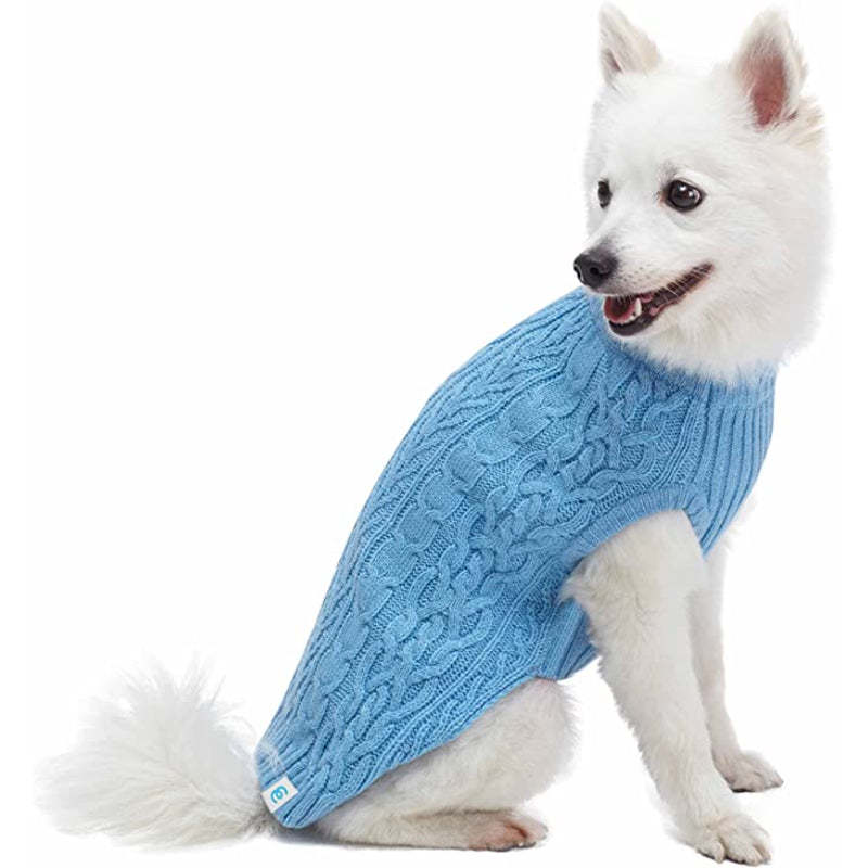 Pet Classic Dog Sweater Wool Blend Cable Knit Pullover Crewneck-Paw Print Pad
