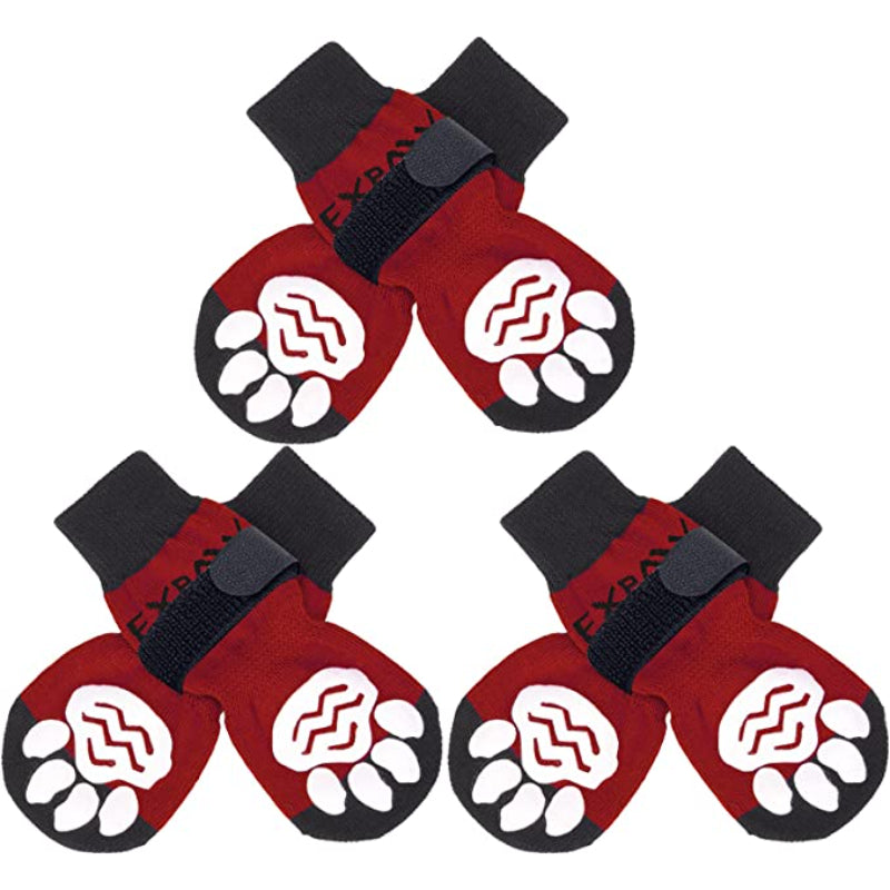 Double Side Anti-Slip Dog Socks With Adjustable Straps For Dogs 4 Pack-Paw Print Pad