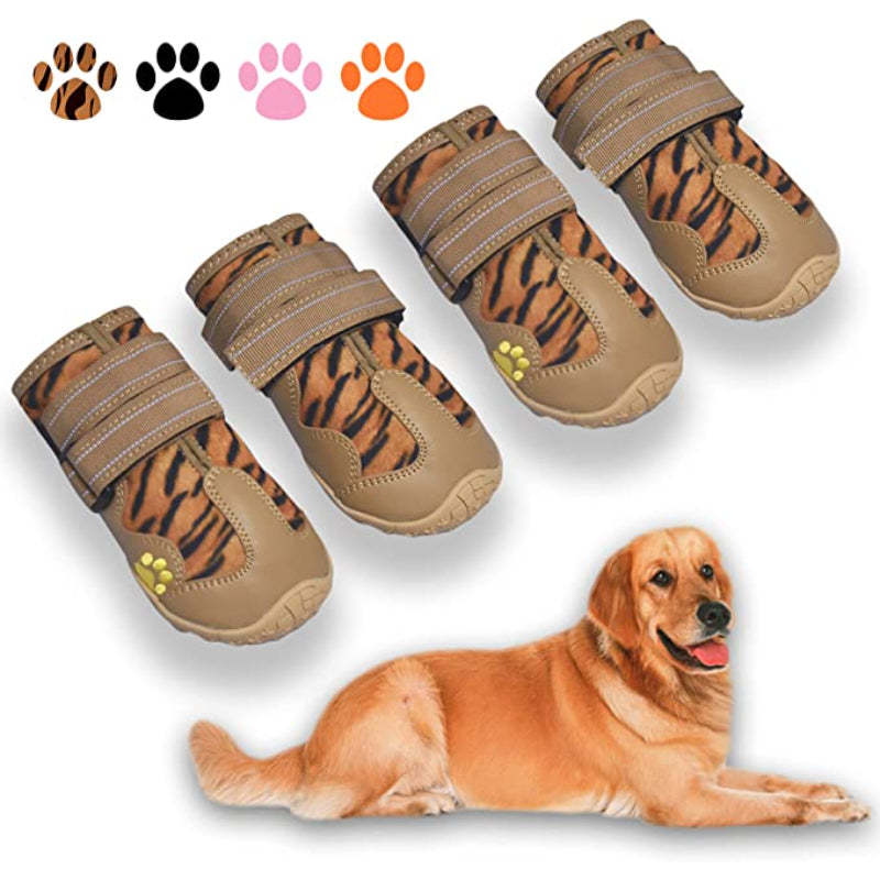 Waterproof Dog Shoes, Dog Booties With Reflective Strips-Paw Print Pad