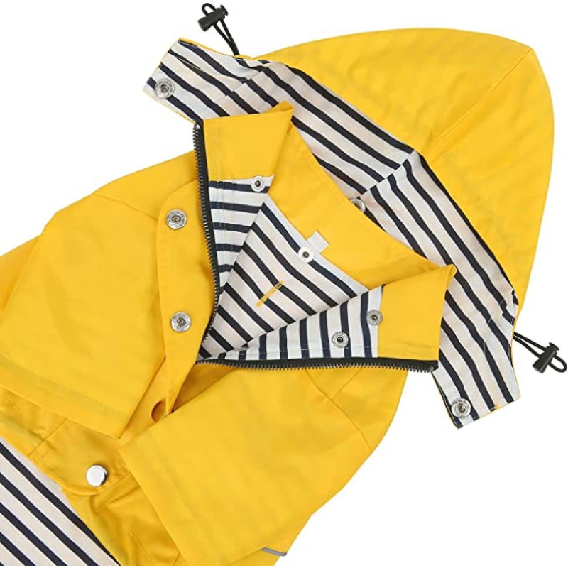 Dog Raincoat Double Layer Zip Rain Jacket With Hood For Small To Large Dogs Yellow - XL-Paw Print Pad