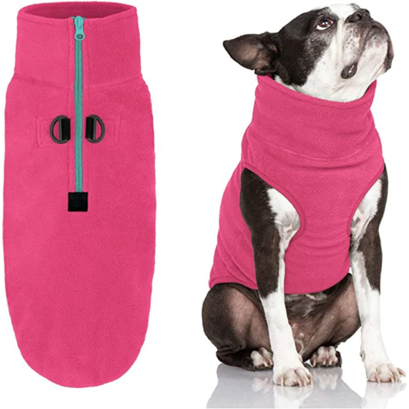 Half Zip Up Fleece Vest Dog Sweater-Paw Print Pad