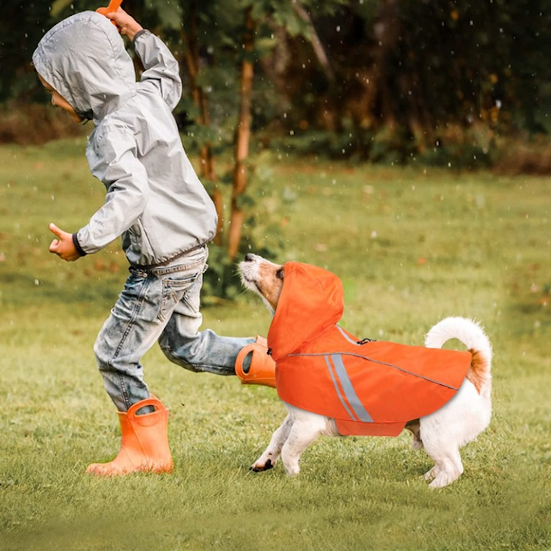 Raincoat For Dogs, Easy On & Off Pet Rain Clothes With Storage Bag-Paw Print Pad