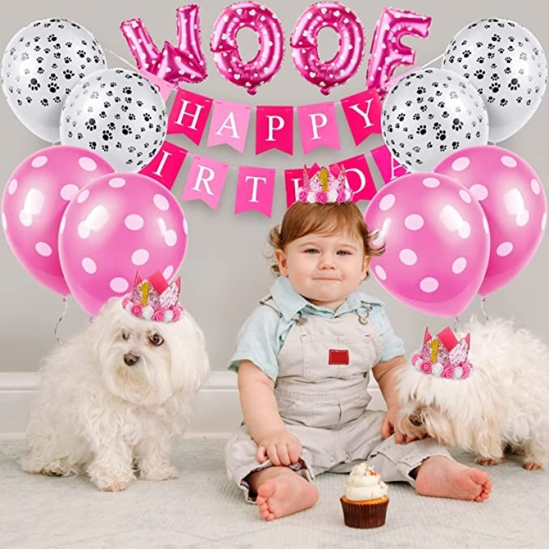 13 Pcs Dog Birthday Party Supplies Decorations Dog Girl Birthday Bandanas Set-Paw Print Pad