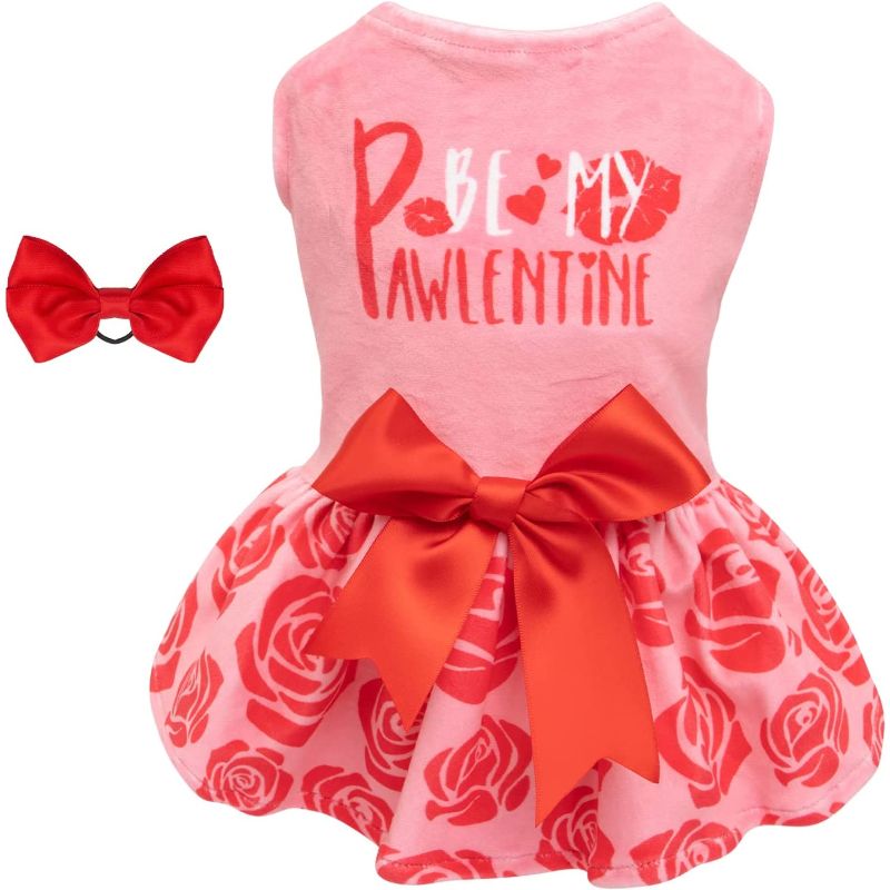 Dog Velvet Dress For Small Dogs Girl Puppy Dresses Clover Dog Clothes-Paw Print Pad